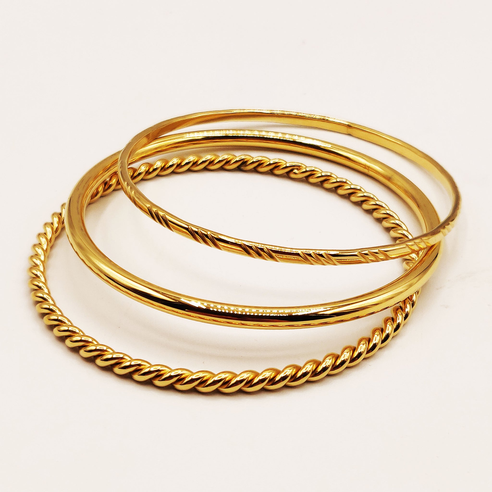 Trio de Bracelets Rigides Torsade, Simple et Rayé
