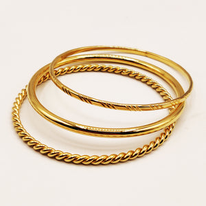Trio de Bracelets Rigides Torsade, Simple et Rayé