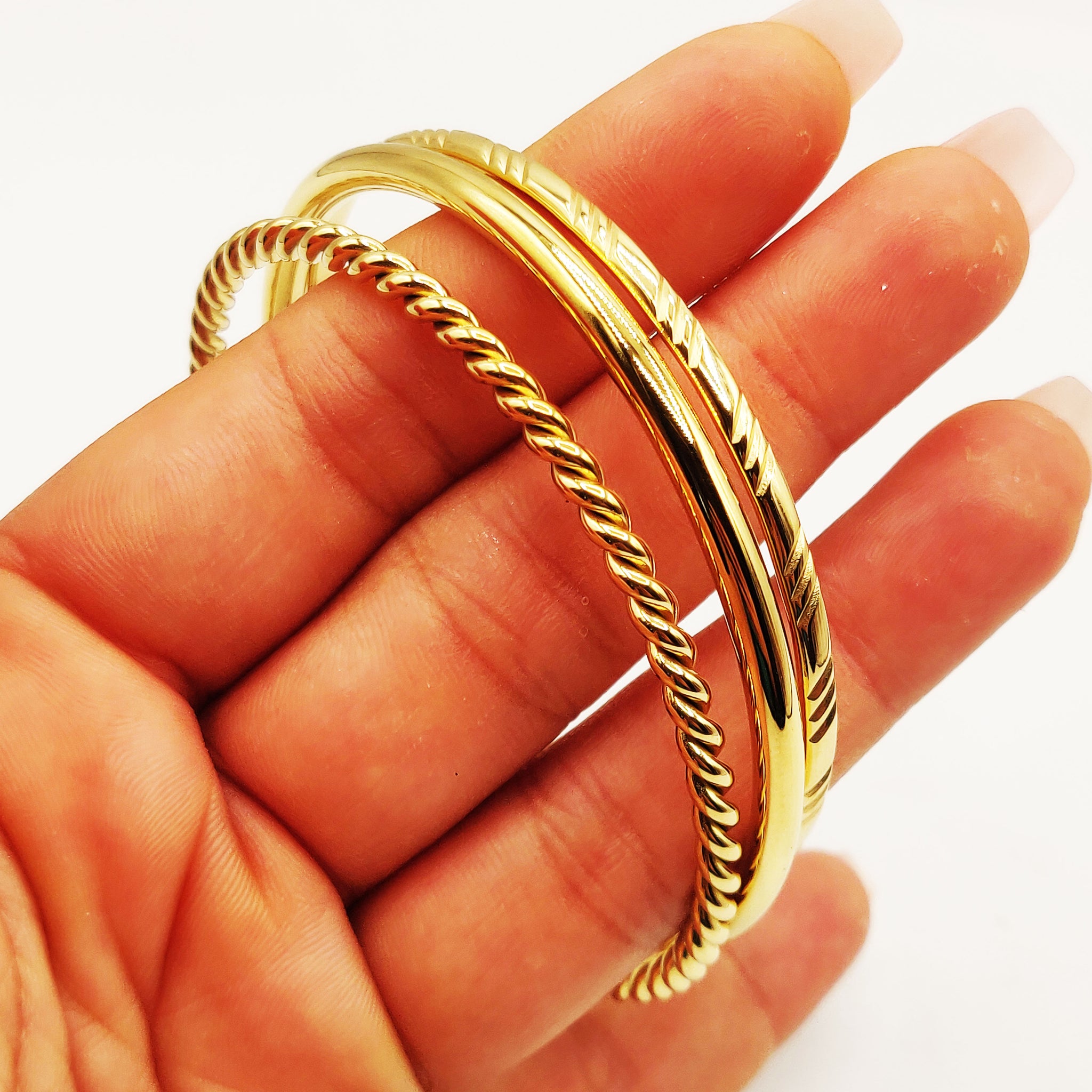 Trio de Bracelets Rigides Torsade, Simple et Rayé