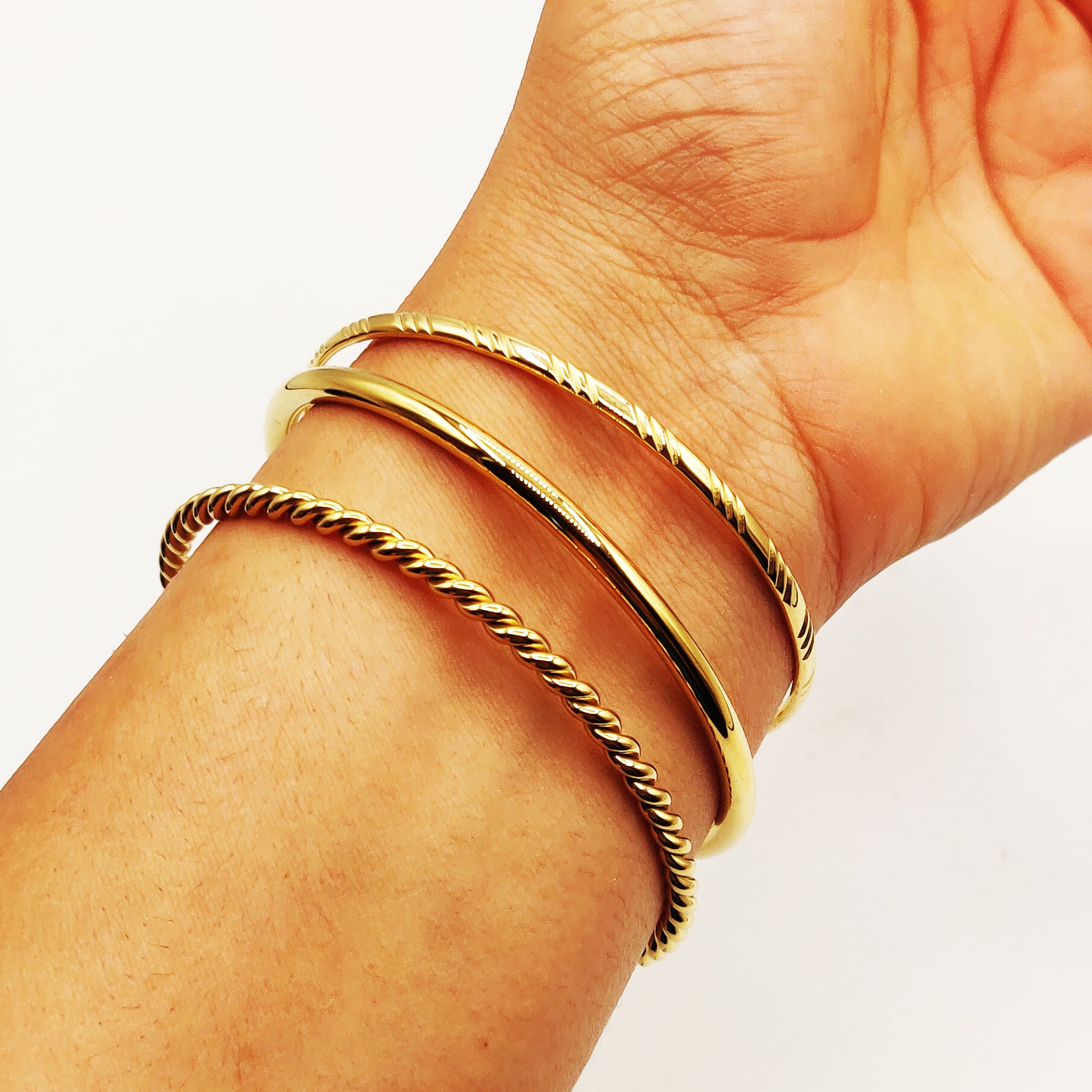 Trio de Bracelets Rigides Torsade, Simple et Rayé