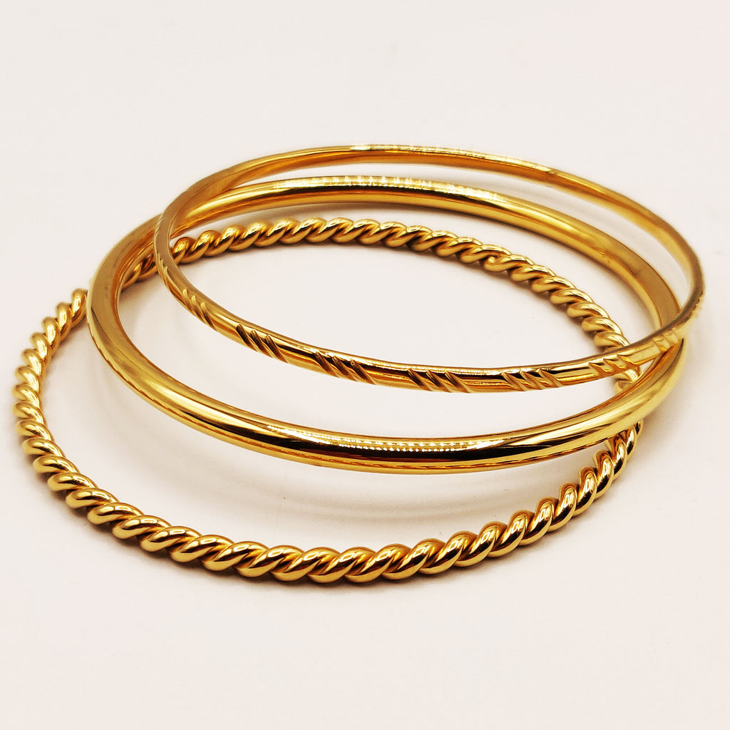 Trio de Bracelets Rigides Torsade, Simple et Rayé