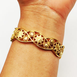 Bracelet Rigide Torsade Motifs Orientaux Étoilés Luxe