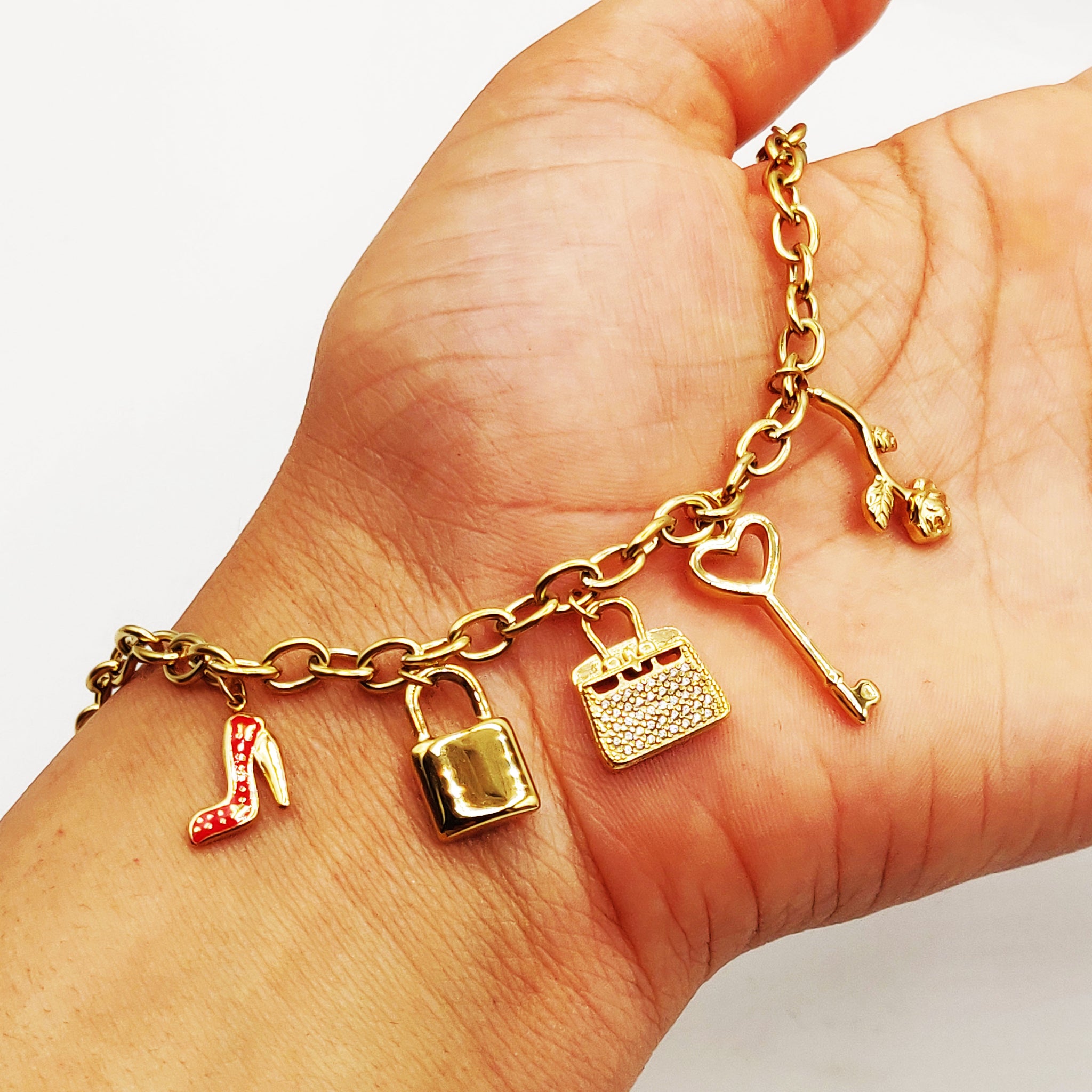 Bracelet Chaîne Bibelots Sac Cristaux Luxe
