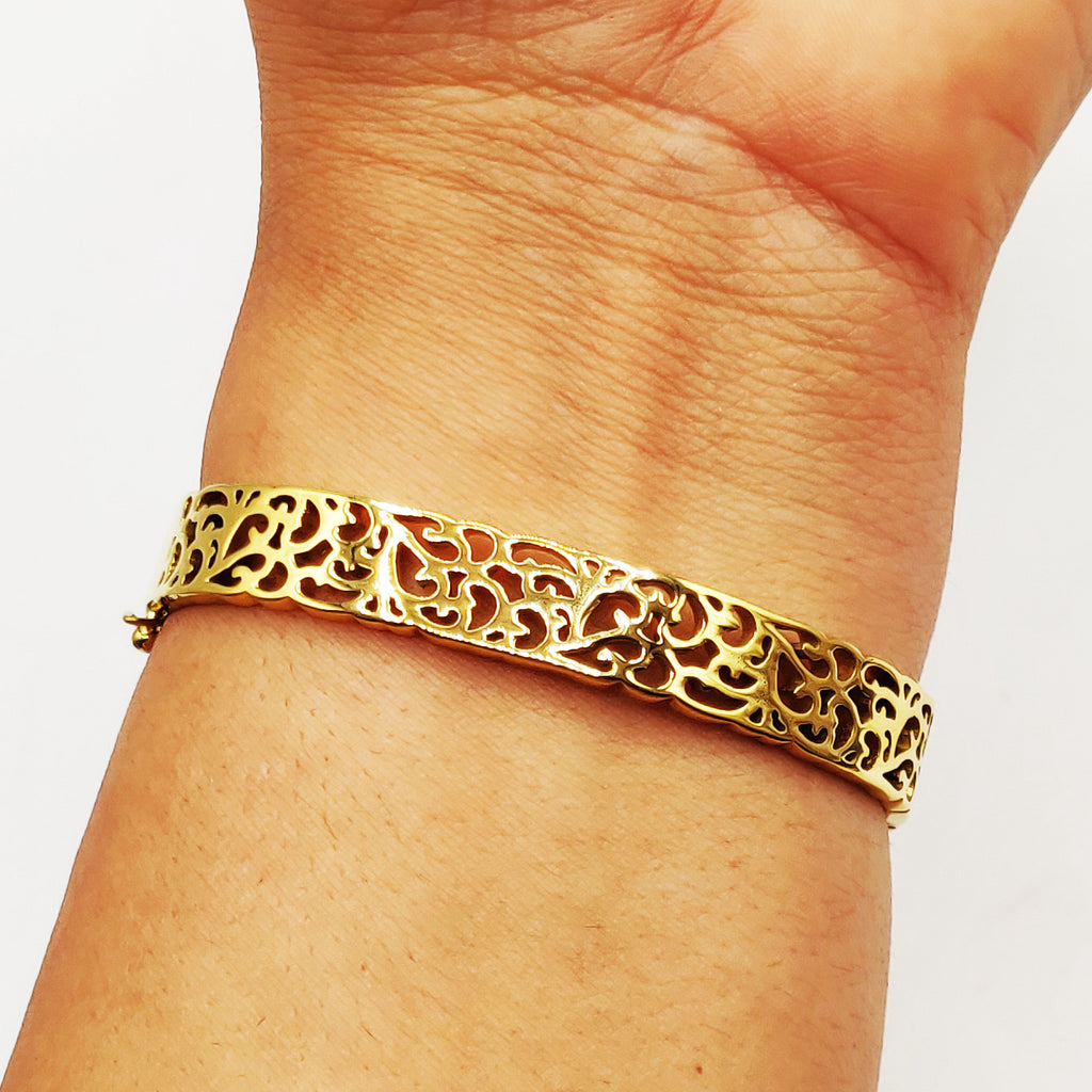 Bracelet Rigide Fin Motifs Orientaux Luxe