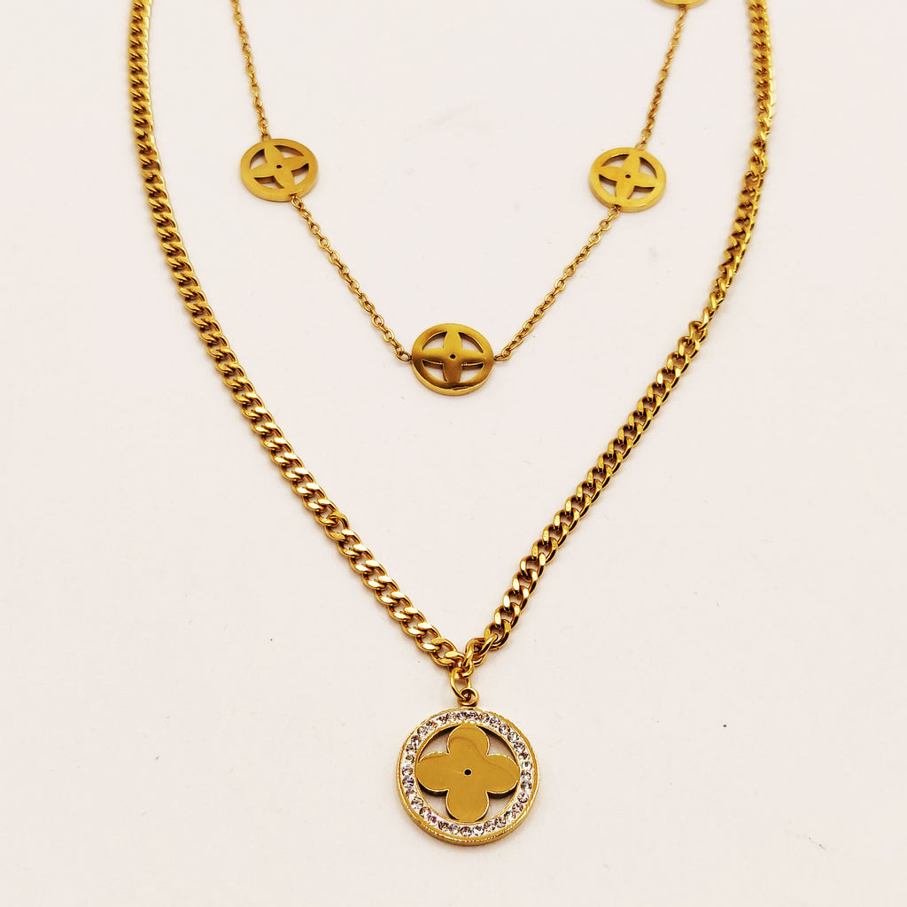 Collier Double Multi Cercles Trèfles Luxe
