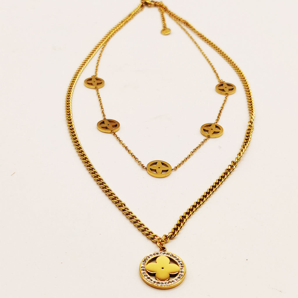 Collier Double Multi Cercles Trèfles Luxe