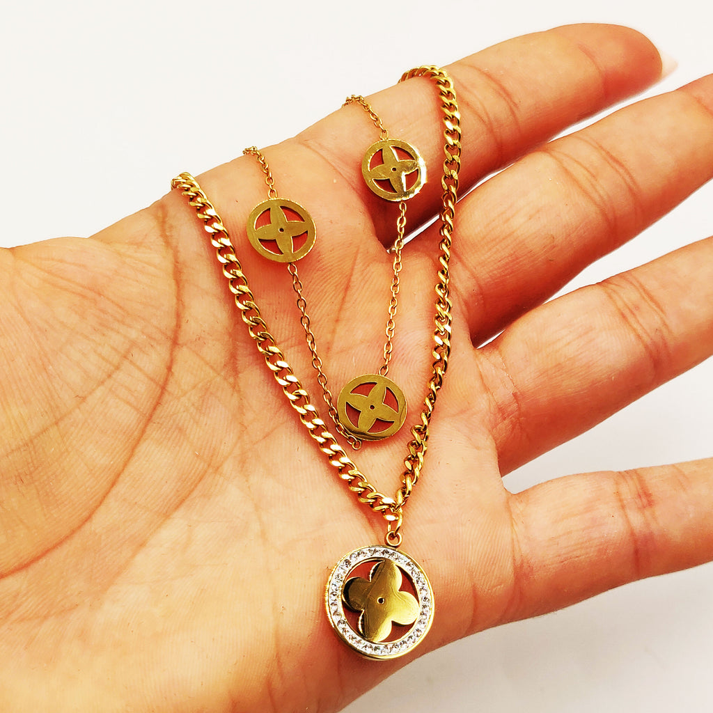 Collier Double Multi Cercles Trèfles Luxe