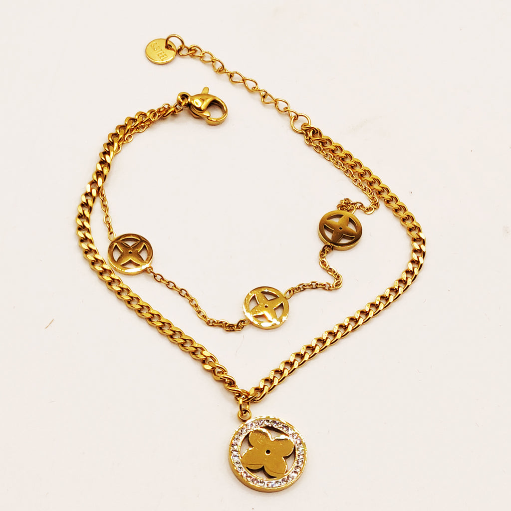 Bracelet Double Multi Cercles Trèfles Luxe
