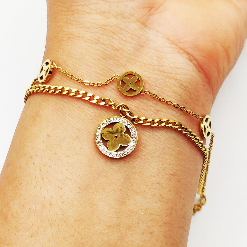 Bracelet Double Multi Cercles Trèfles Luxe
