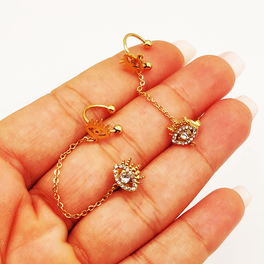 Boucles d'oreilles Chaîne Yeux Cristaux Luxe