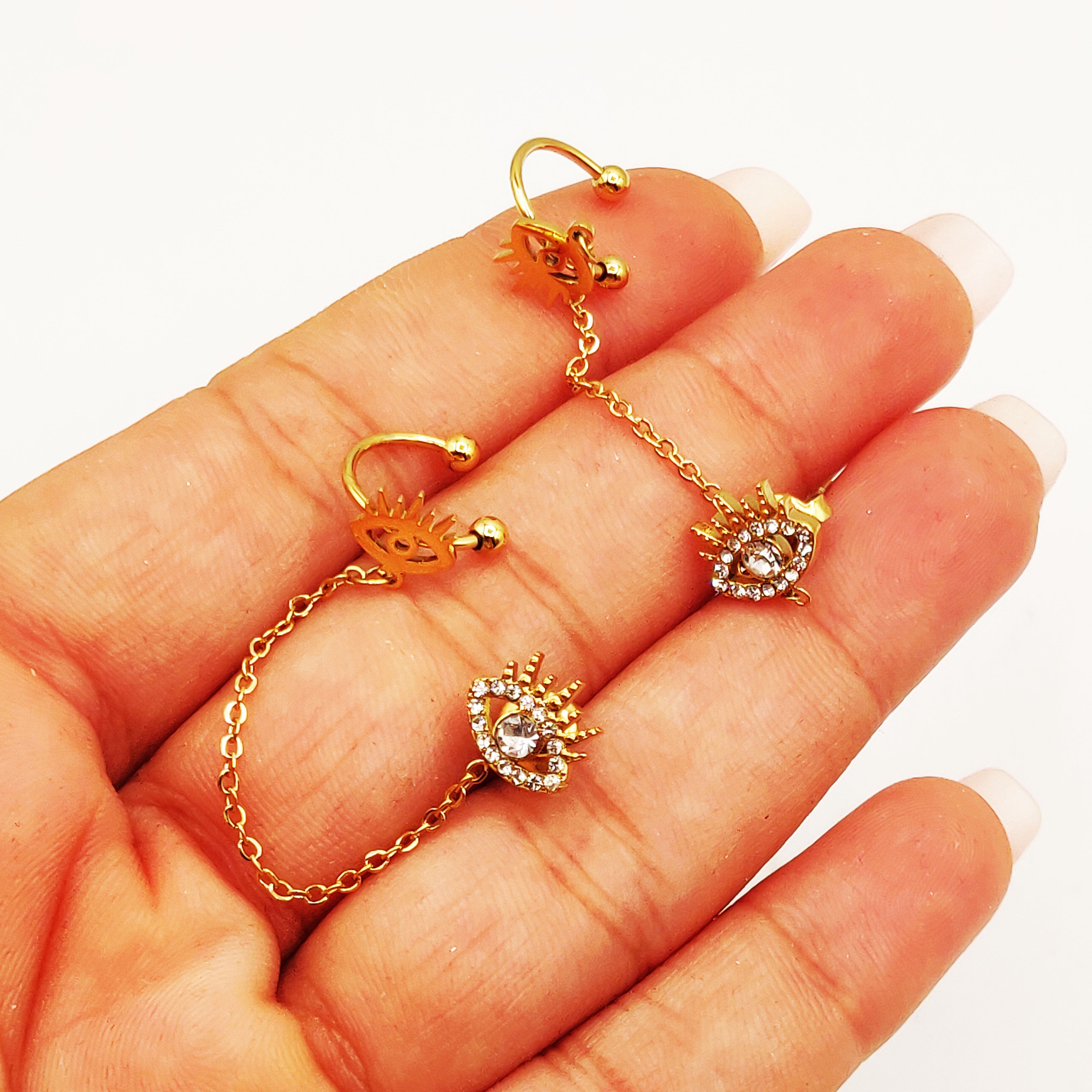 Boucles d'oreilles Chaîne Yeux Cristaux Luxe