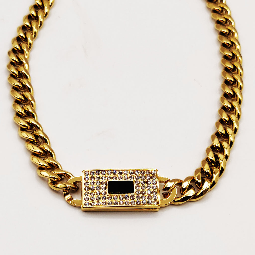 Collier Chaîne Monte Carlo Rectangle Noir Luxe