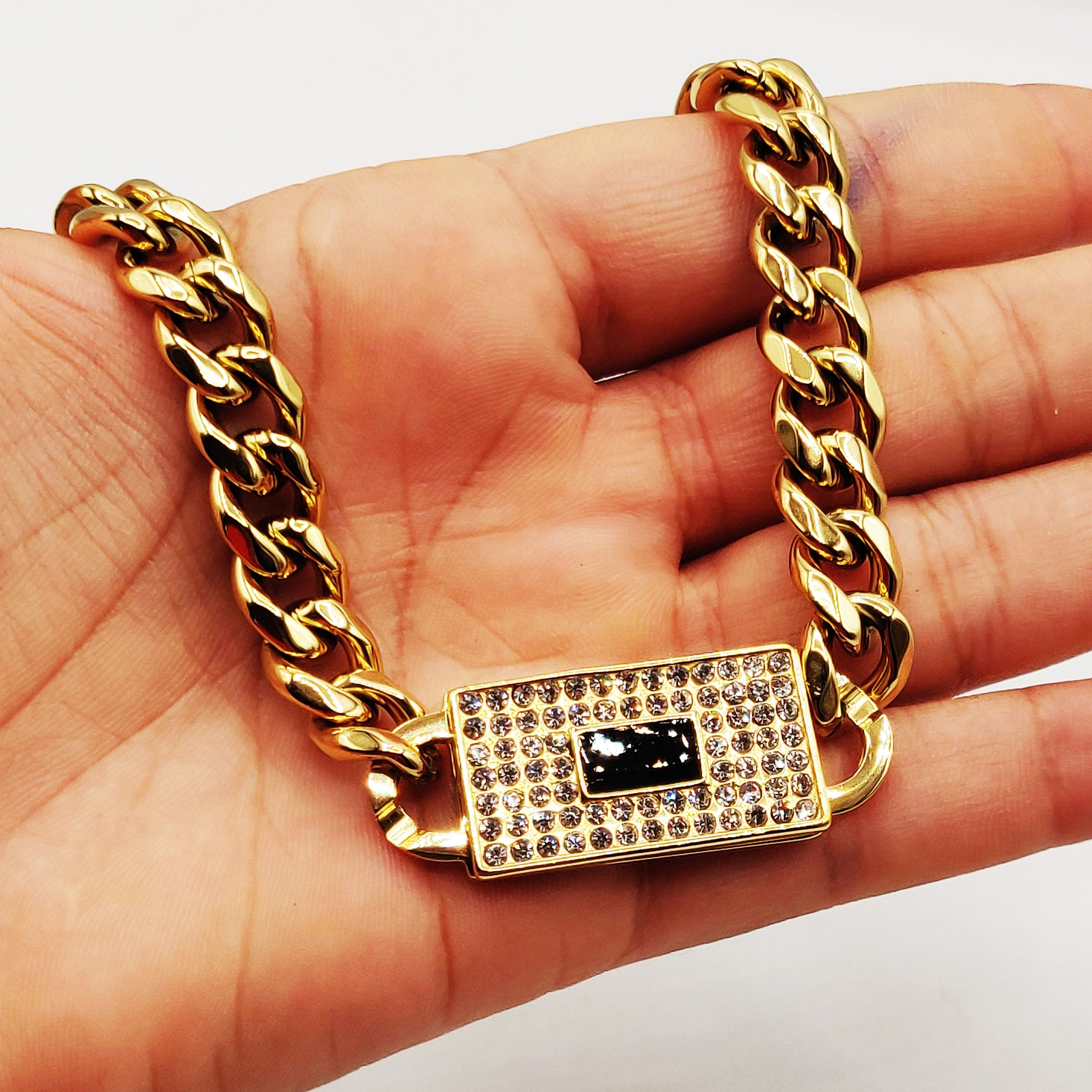 Collier Chaîne Monte Carlo Rectangle Noir Luxe