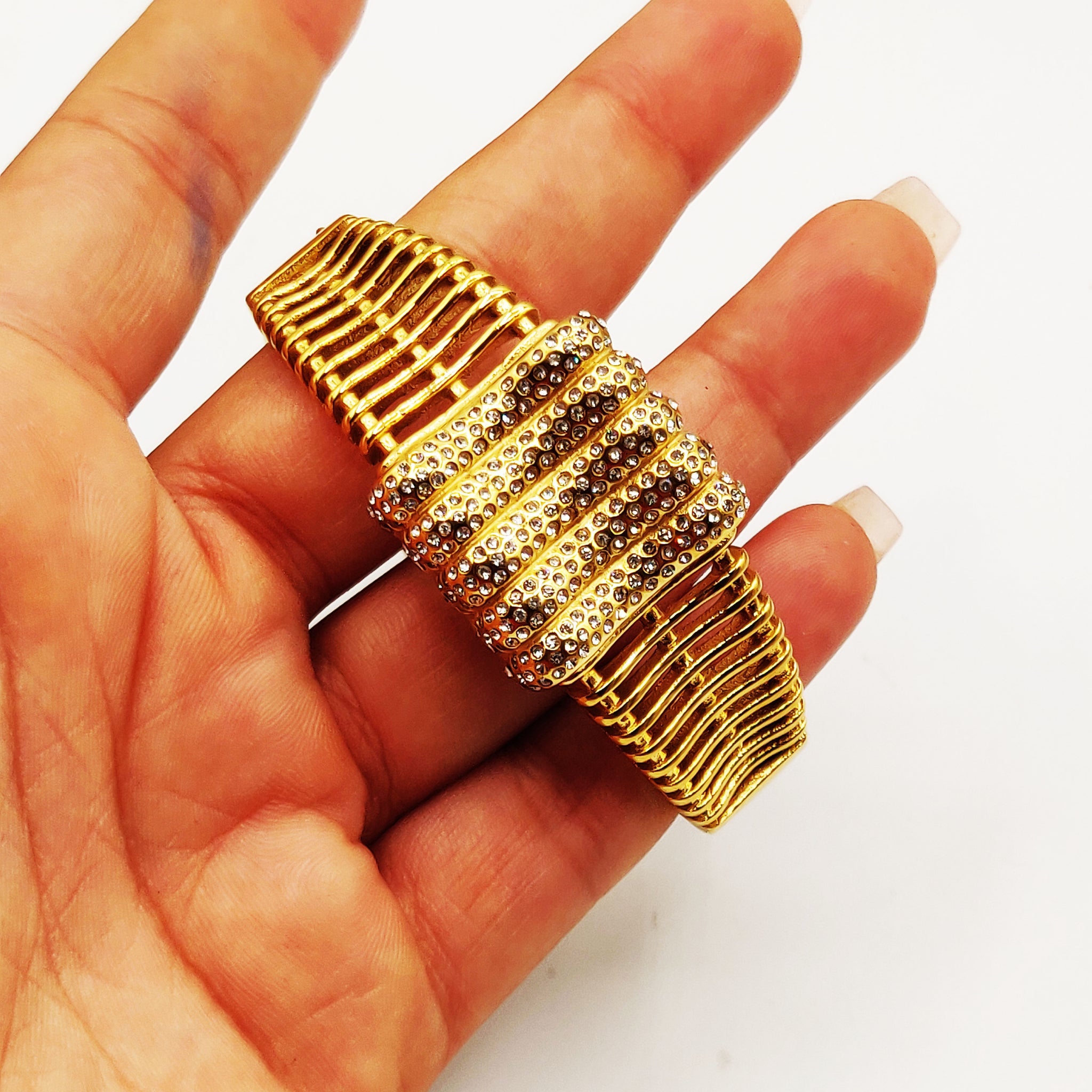 Bracelet Rigide Vague Carré Cristaux Luxe