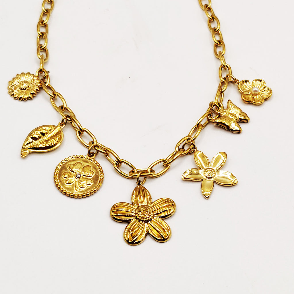 Collier Chaîne Bibelots Multi Fleurs Luxe
