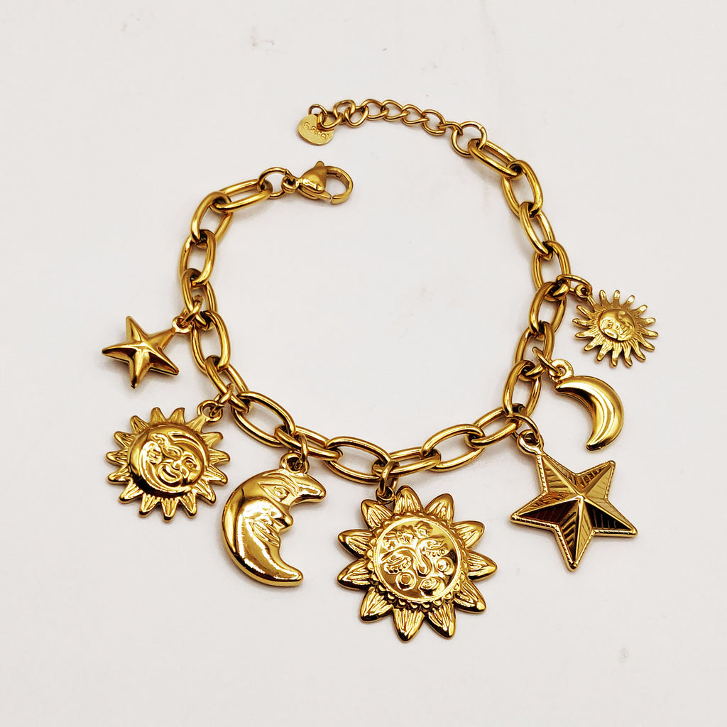 Bracelet Chaîne Bibelots Multi Soleils et Lunes Luxe