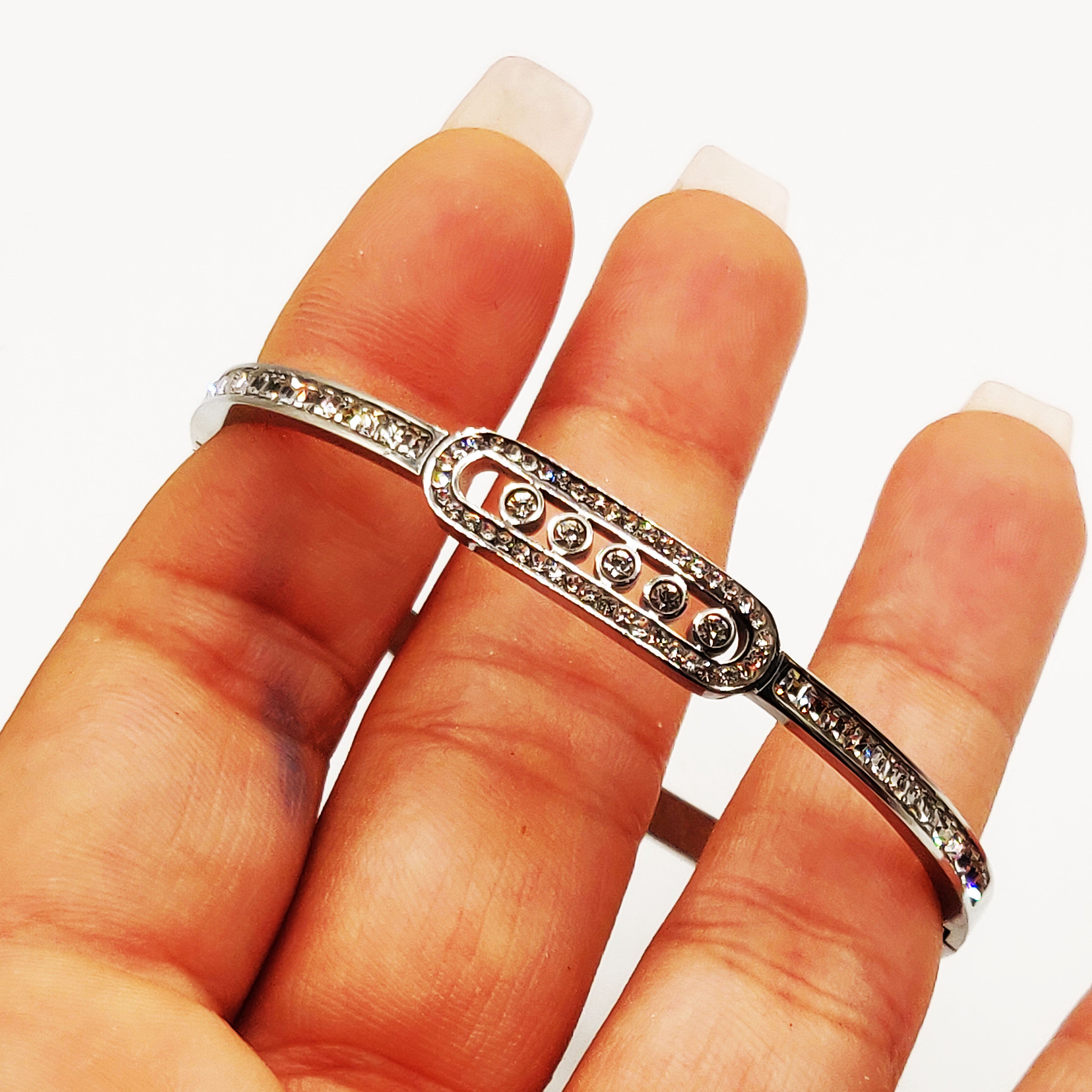 Bracelet Rigide Mexicain 5 Cristaux Luxe Argenté