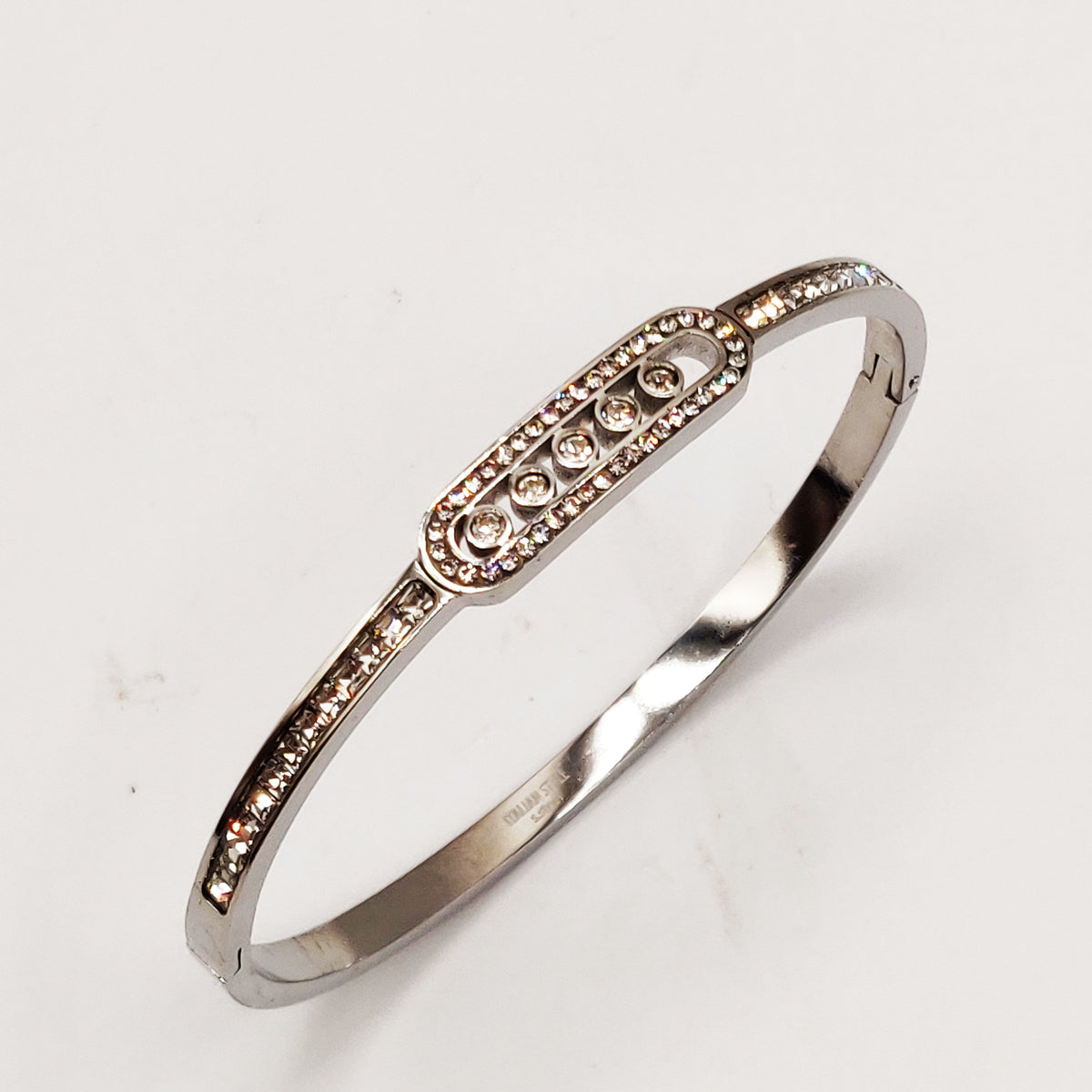 Bracelet Rigide Mexicain 5 Cristaux Luxe Argenté