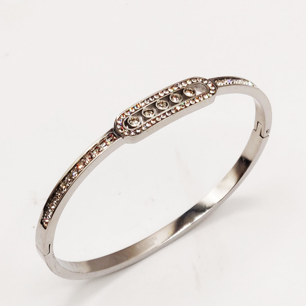 Bracelet Rigide Mexicain 5 Cristaux Luxe Argenté