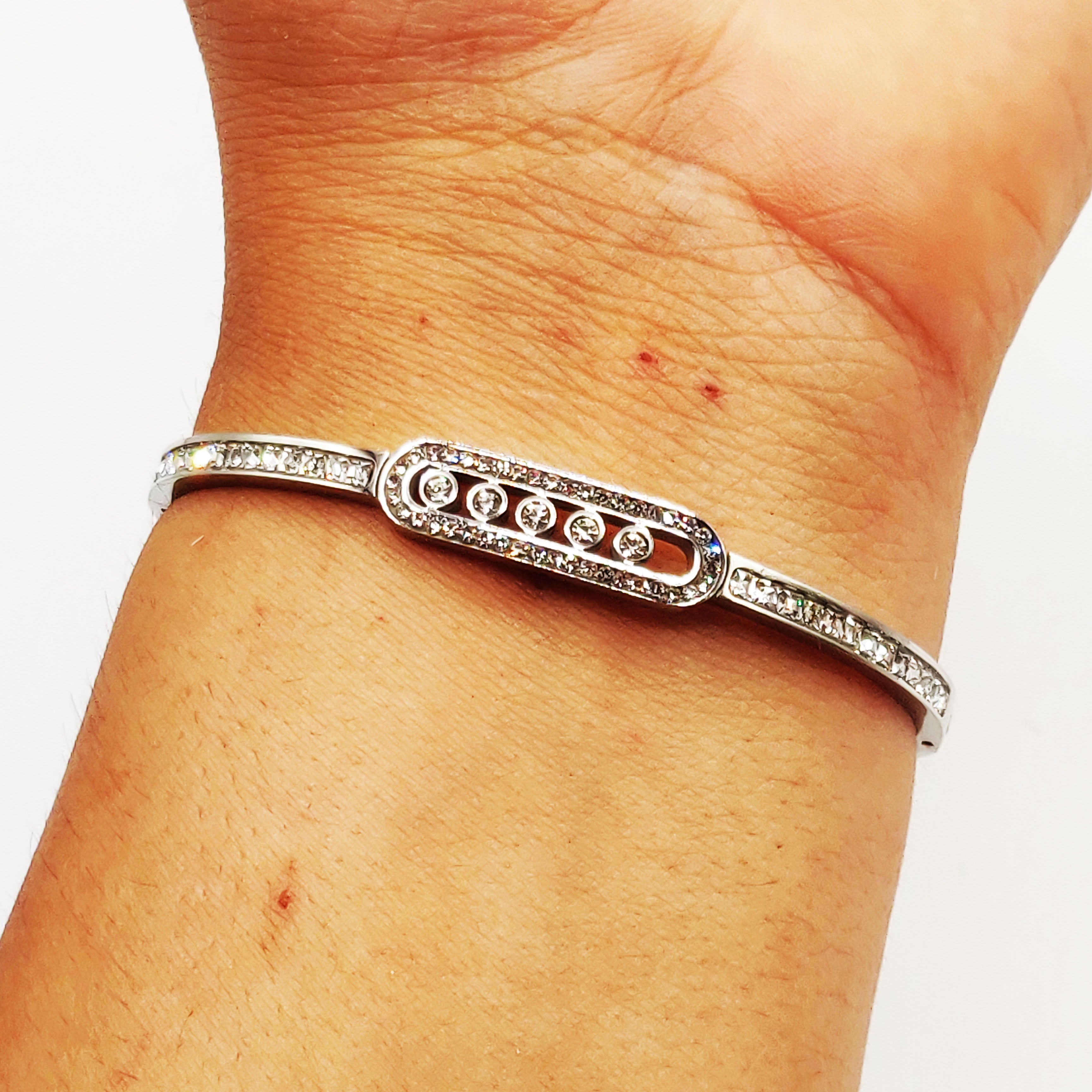 Bracelet Rigide Mexicain 5 Cristaux Luxe Argenté