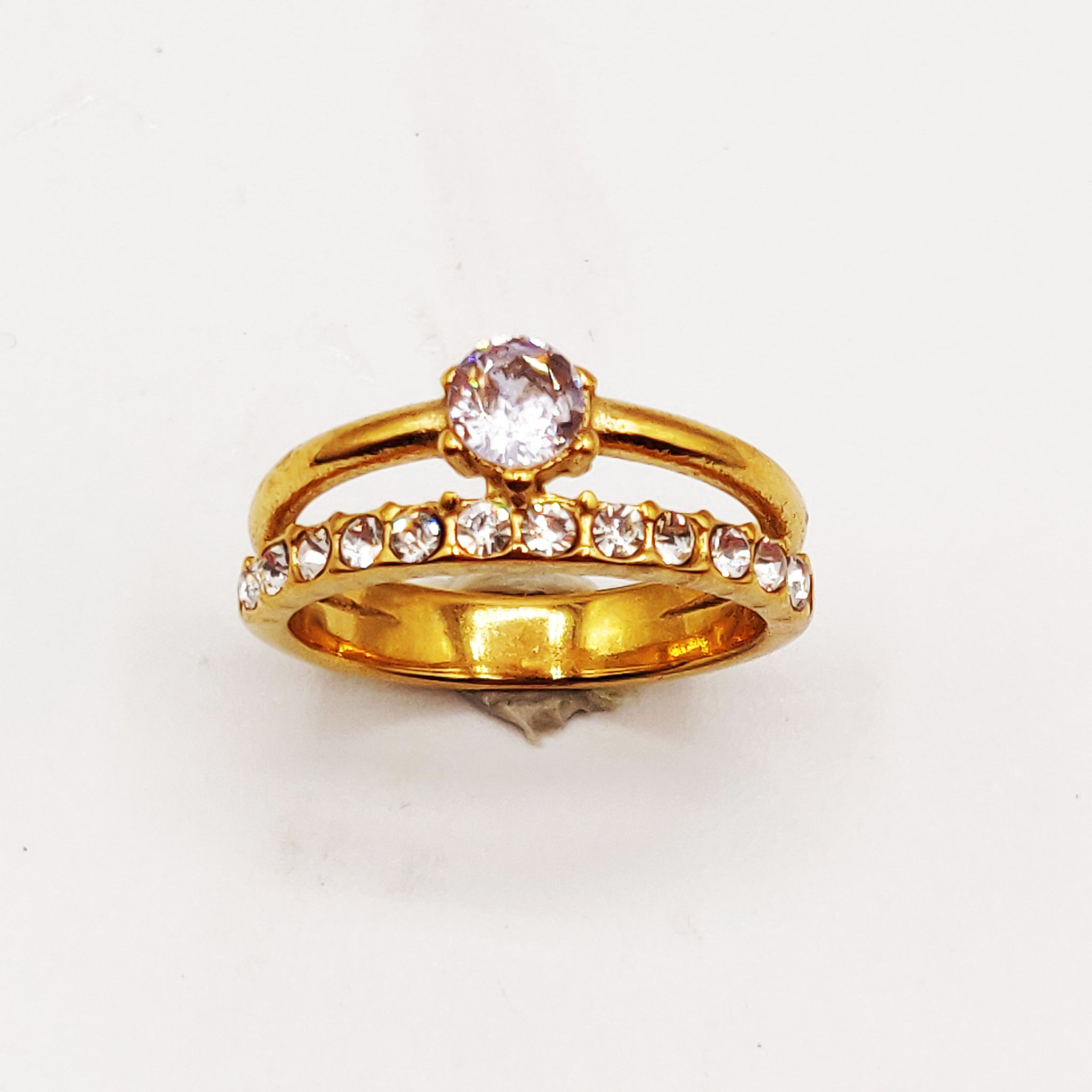 Bague Mariage Double Lignes Gros Cristal