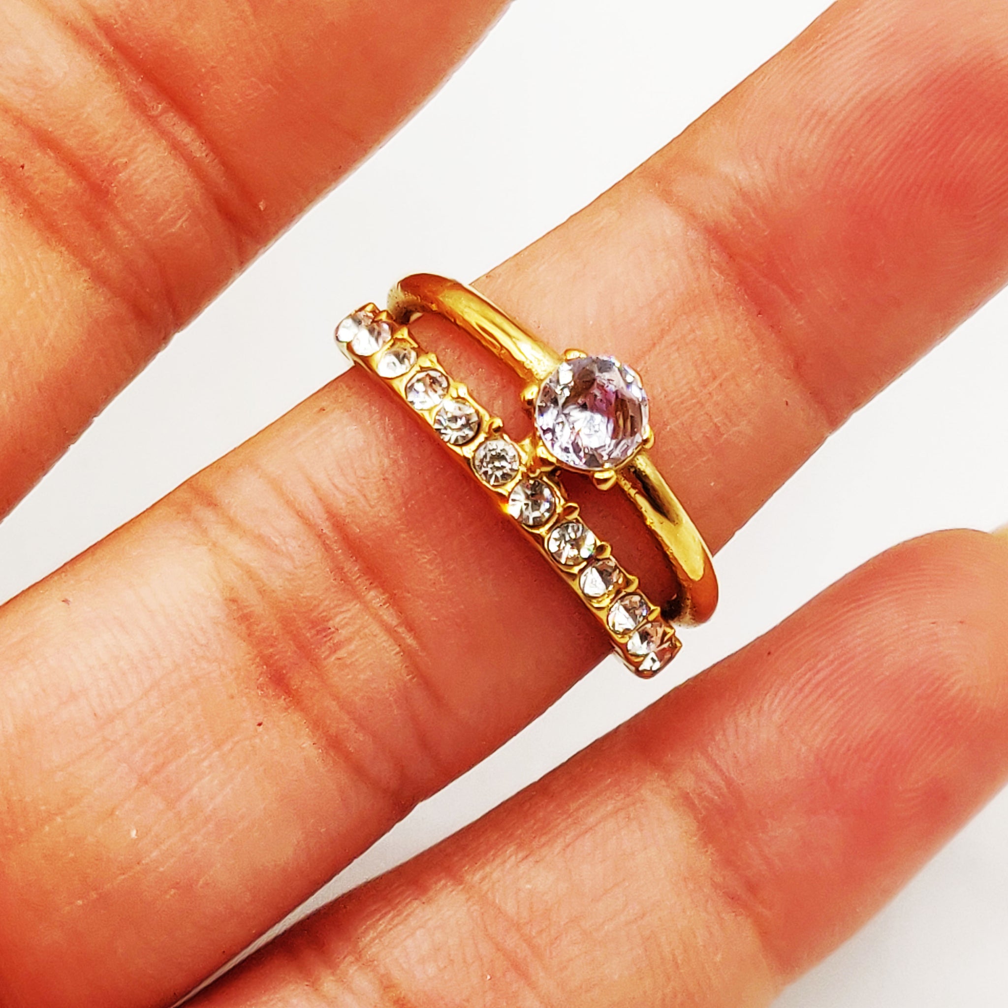 Bague Mariage Double Lignes Gros Cristal
