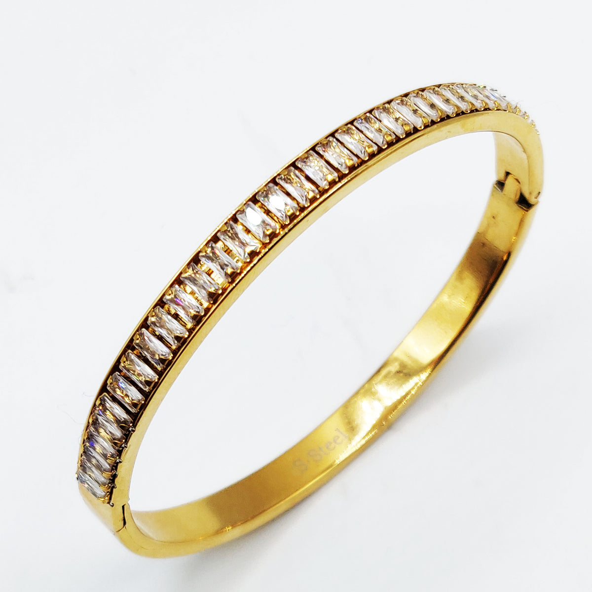 Bracelet Rigide Ligne Cristaux Rectangulaires Luxe