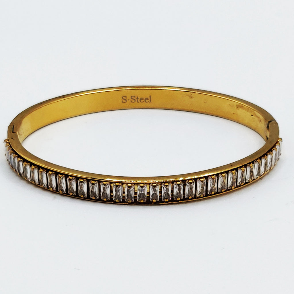 Bracelet Rigide Ligne Cristaux Rectangulaires Luxe