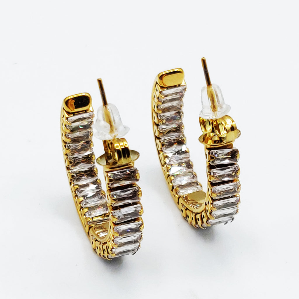 Boucles d'oreilles Créoles Cristaux Rectangulaires Luxe