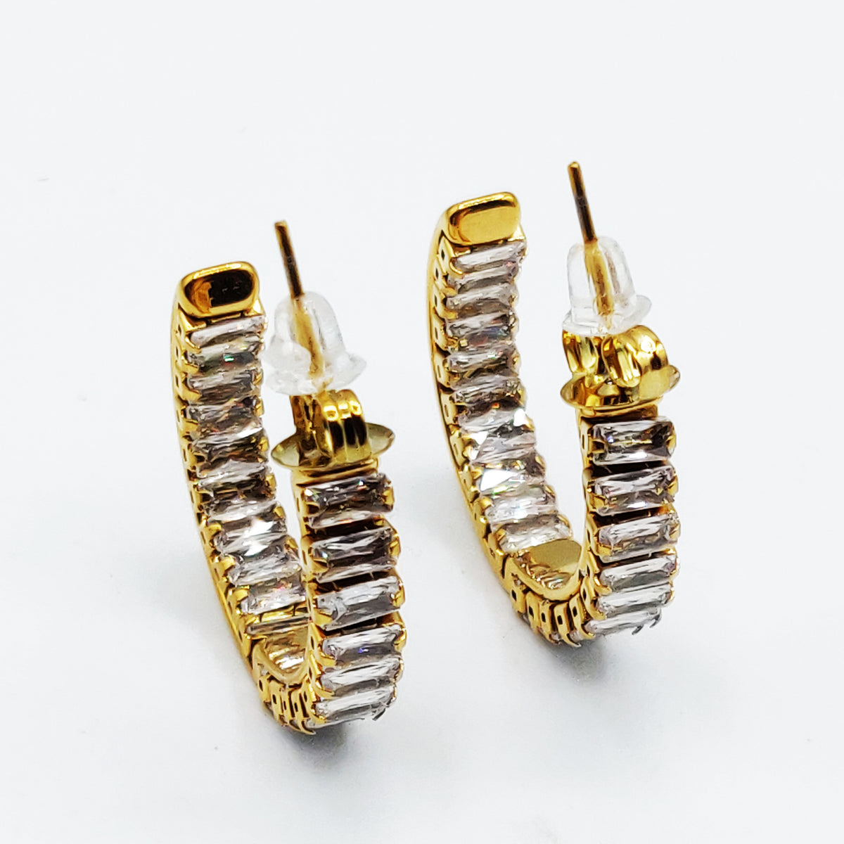 Boucles d'oreilles Créoles Cristaux Rectangulaires Luxe