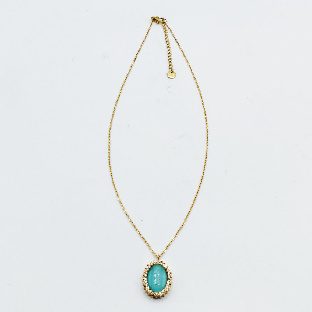 Collier Ovale Bleu Tour Cristaux