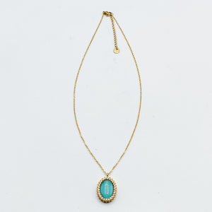 Collier Ovale Bleu Tour Cristaux