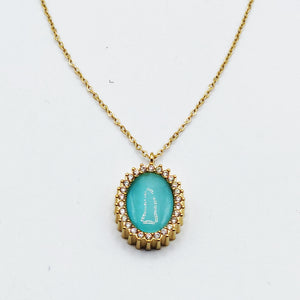 Collier Ovale Bleu Tour Cristaux