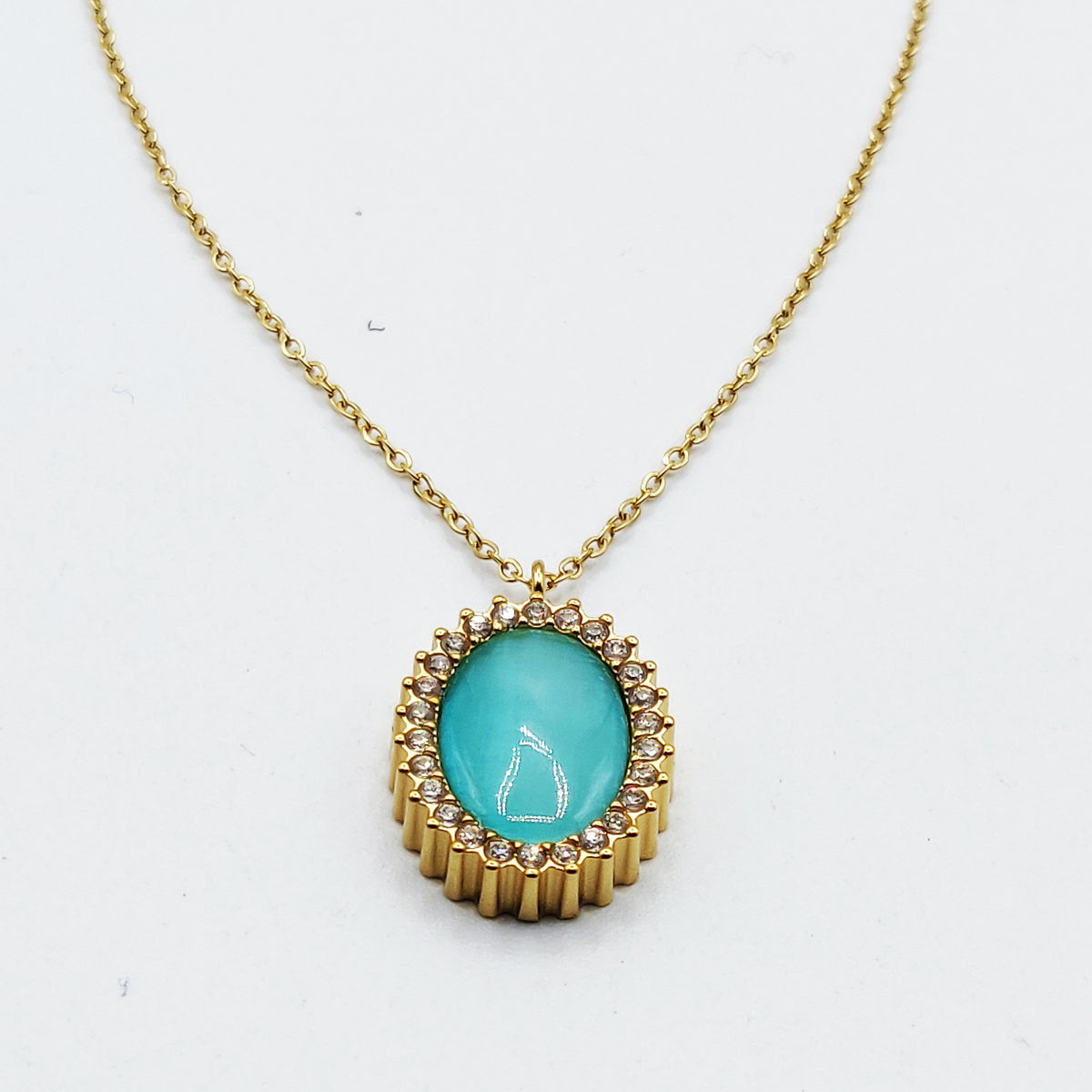 Collier Ovale Bleu Tour Cristaux