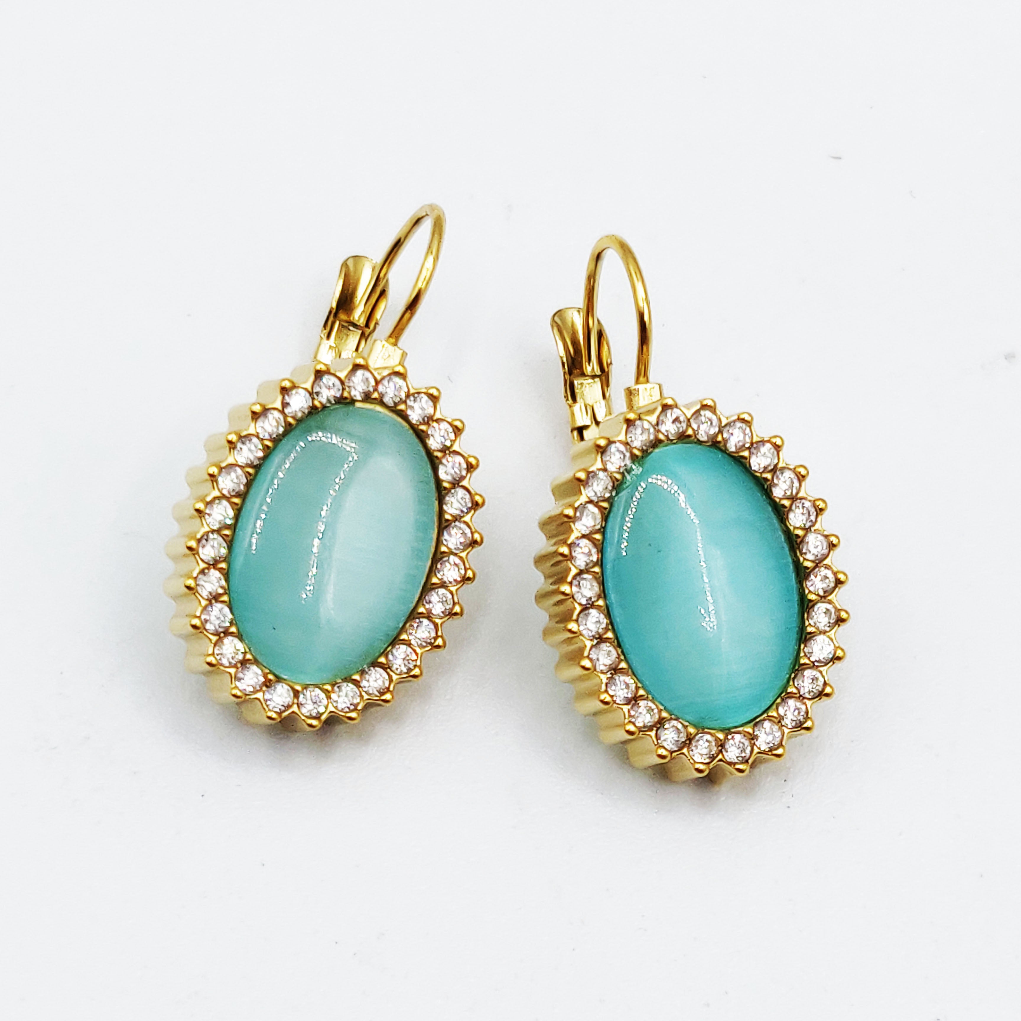 Boucles d'oreilles Ovale Bleu Tour Cristaux