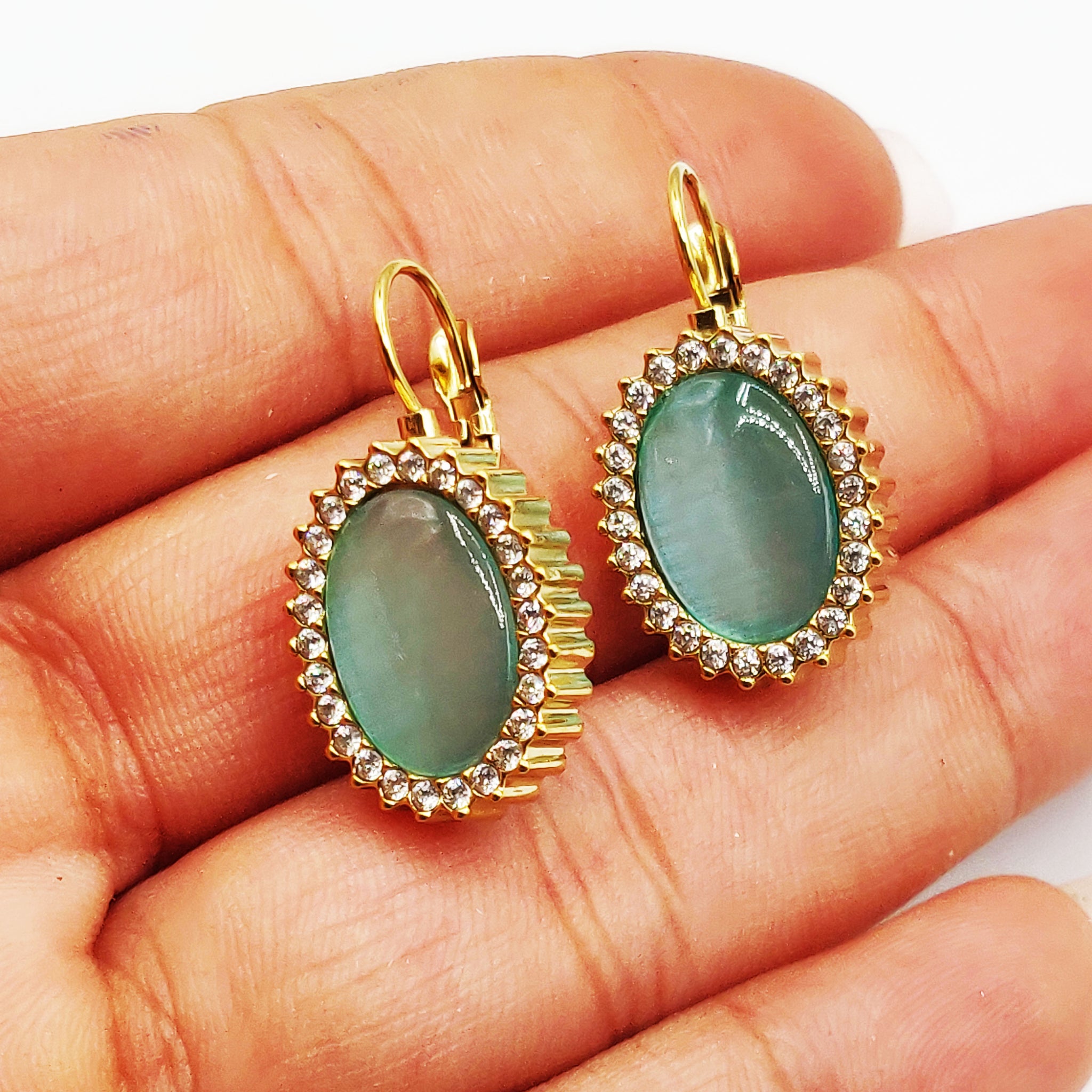 Boucles d'oreilles Ovale Bleu Tour Cristaux