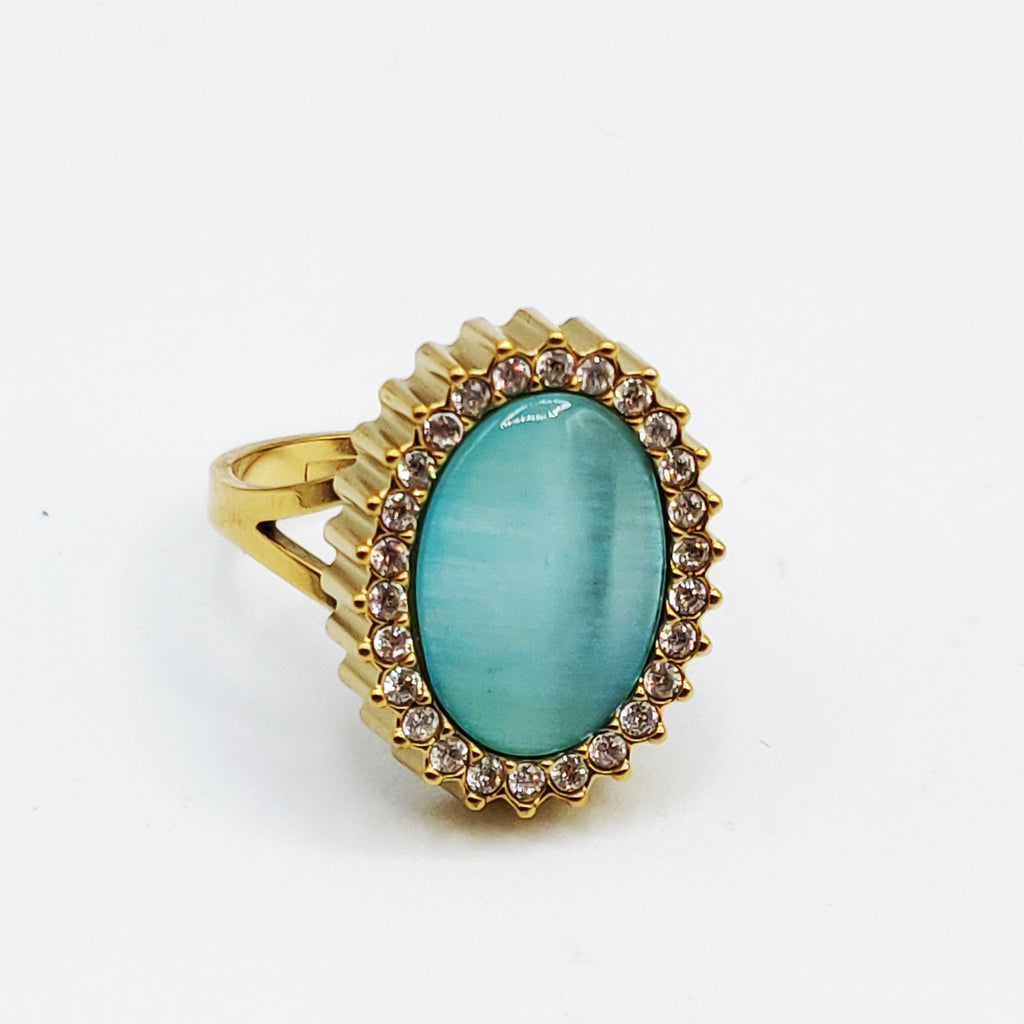 Bague Ovale Bleu Tour Cristaux