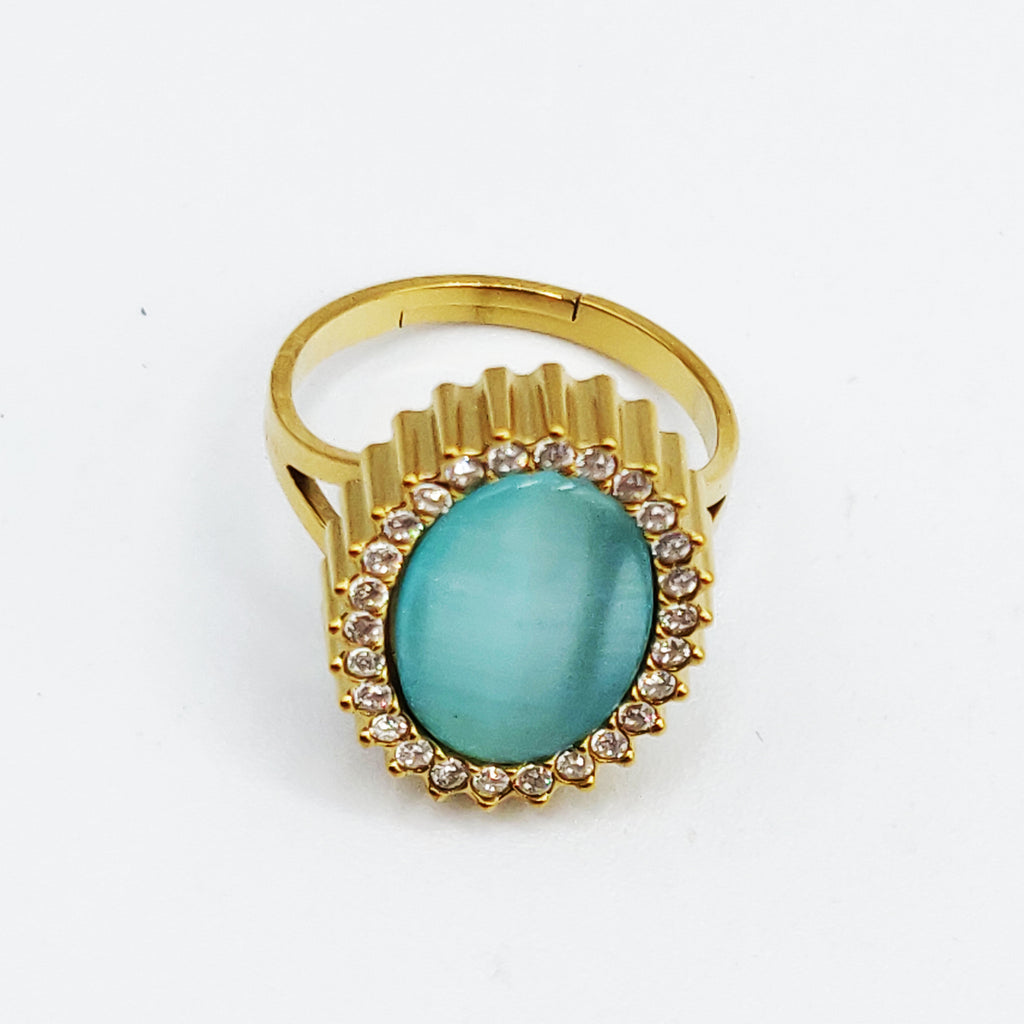 Bague Ovale Bleu Tour Cristaux
