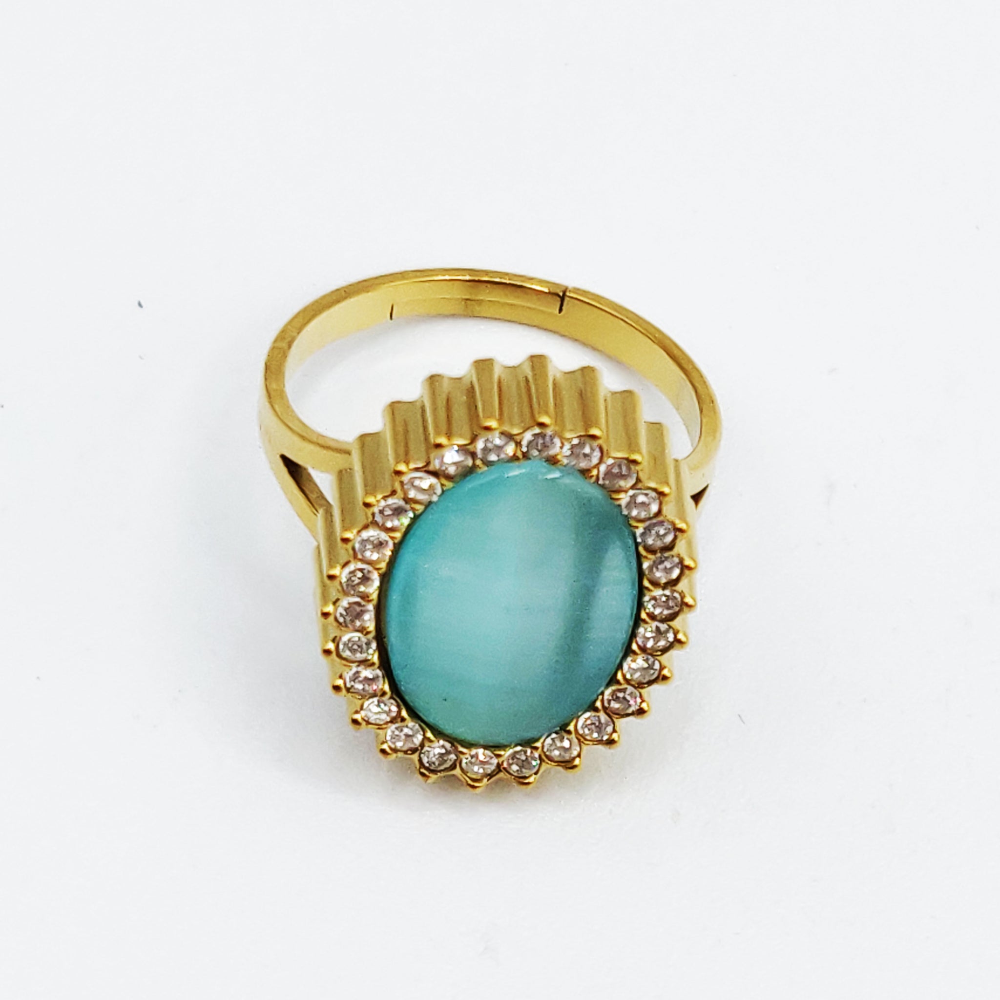 Bague Ovale Bleu Tour Cristaux