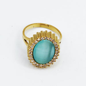Bague Ovale Bleu Tour Cristaux