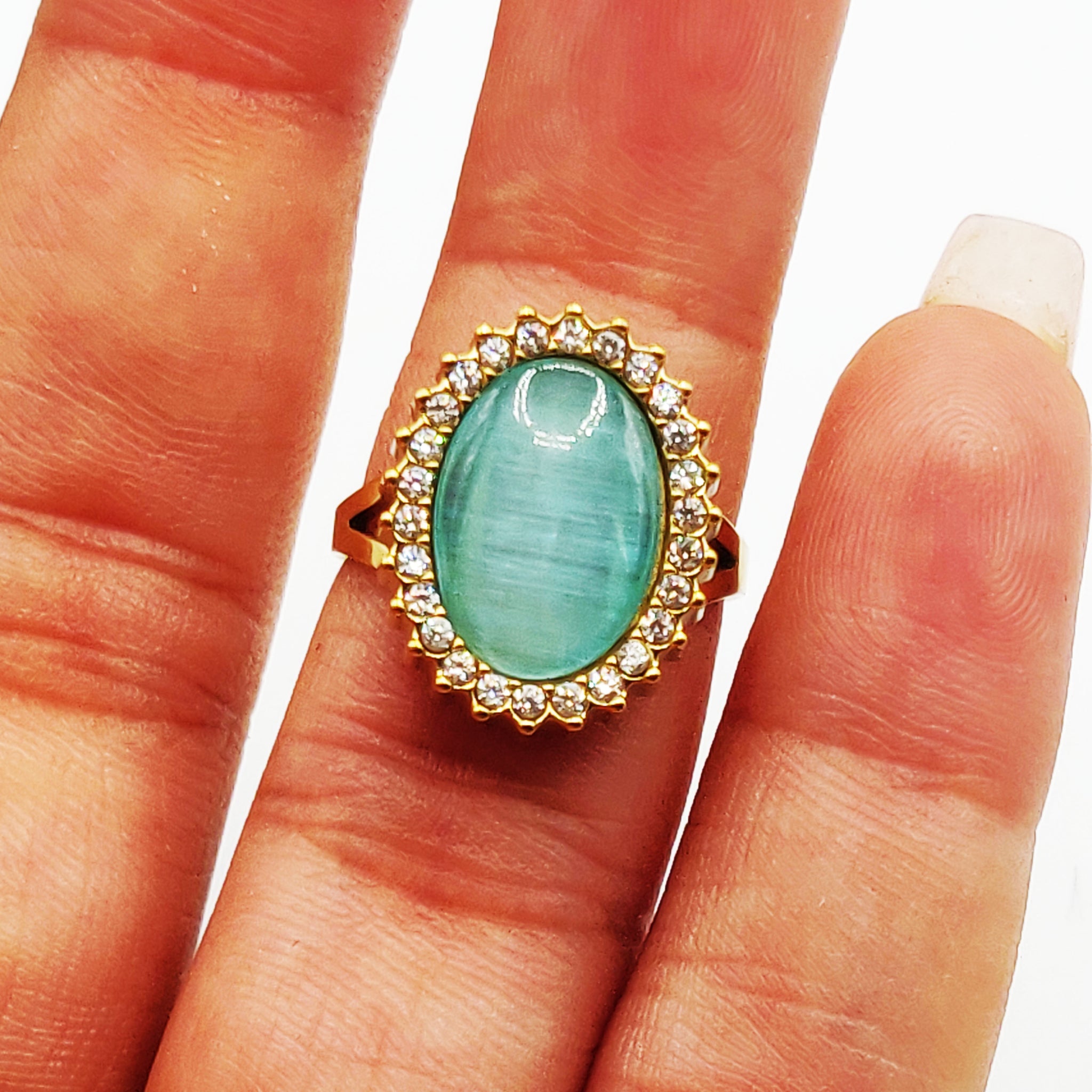 Bague Ovale Bleu Tour Cristaux