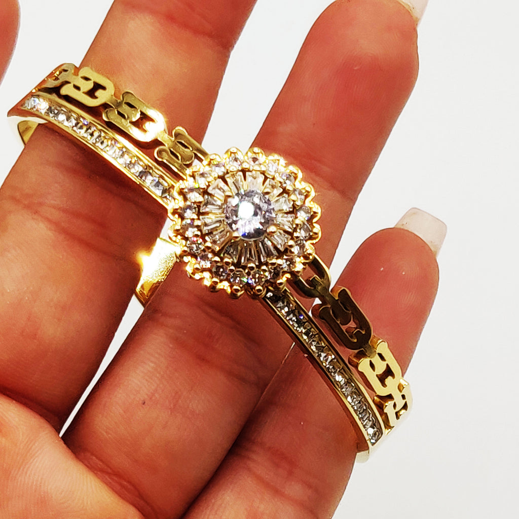 Bracelet Rigide T Luxe Triple Cercles de Cristaux