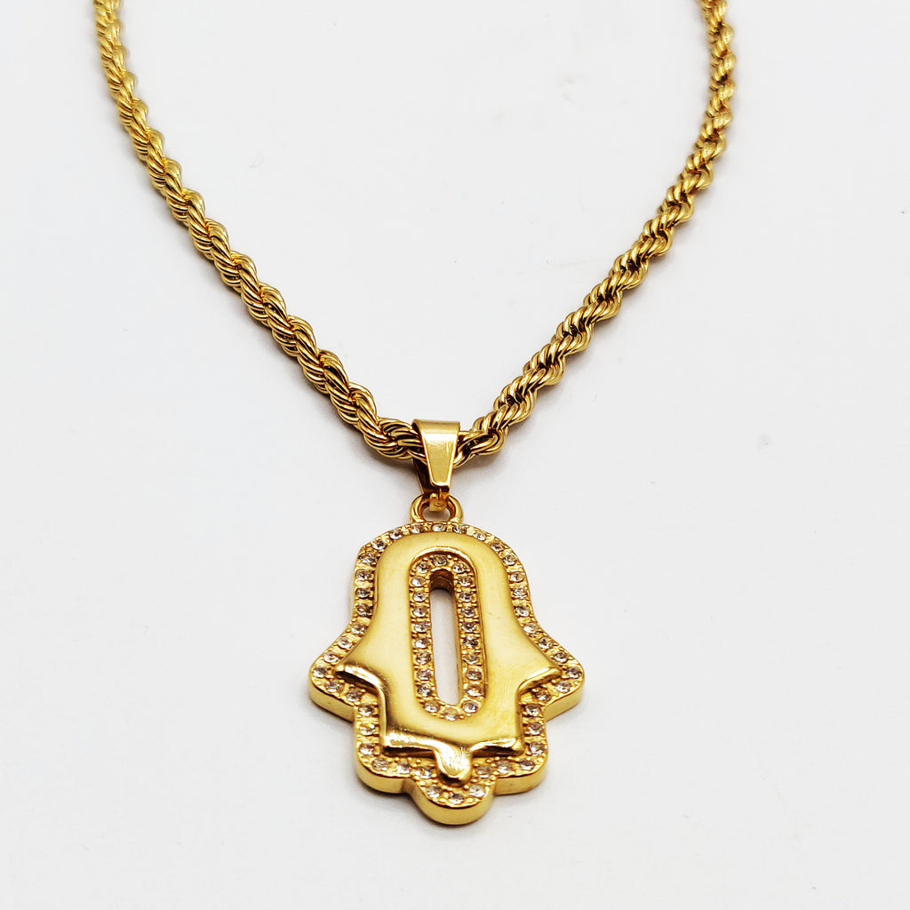 Collier Torsade Main de Fatma Ovale Tour Cristaux Luxe