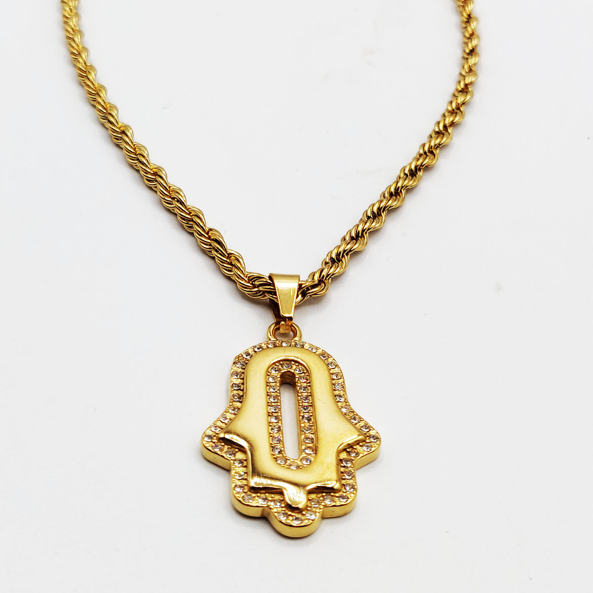 Collier Torsade Main de Fatma Ovale Tour Cristaux Luxe