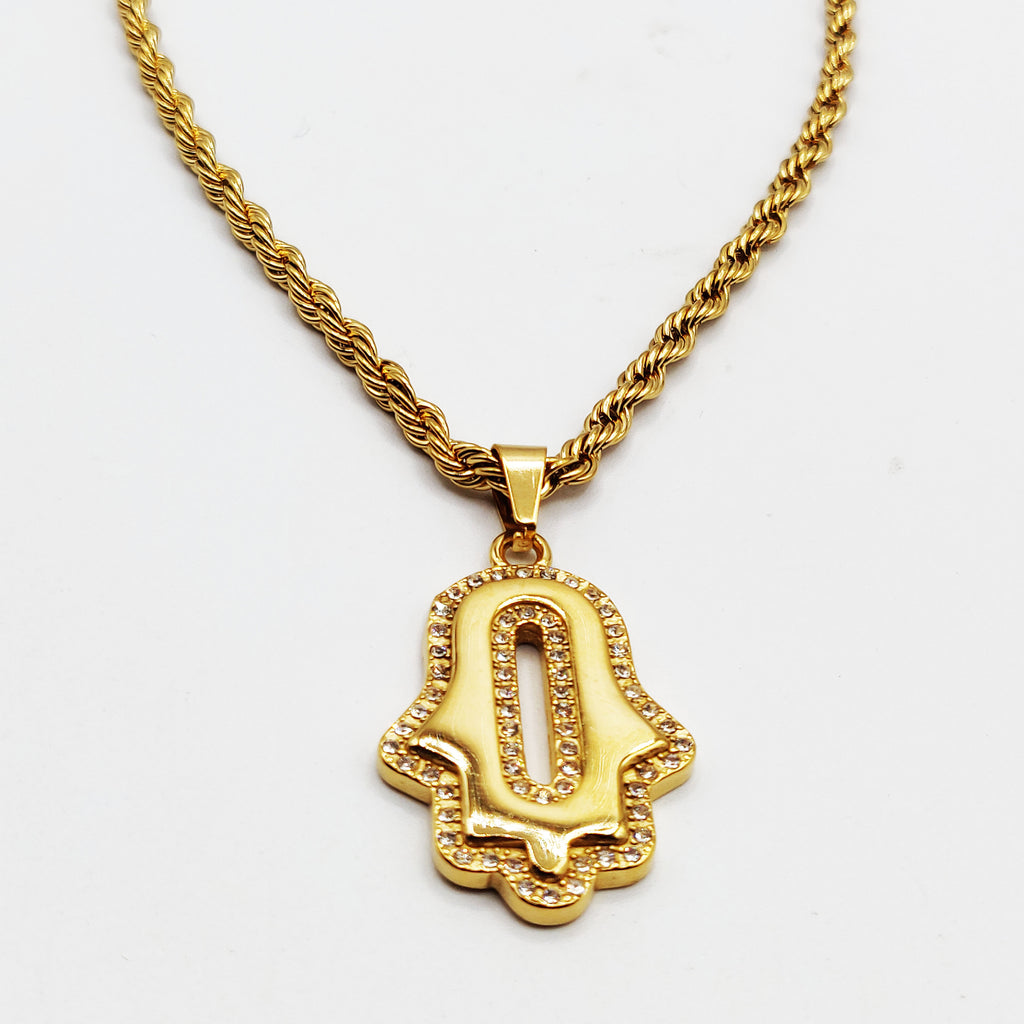 Collier Torsade Main de Fatma Ovale Tour Cristaux Luxe