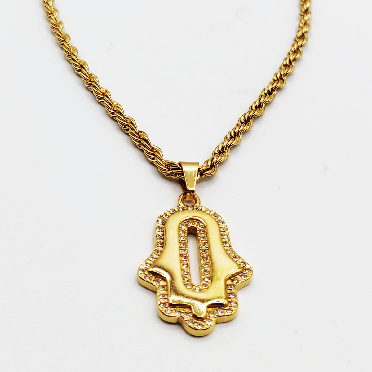 Collier Torsade Main de Fatma Ovale Tour Cristaux Luxe