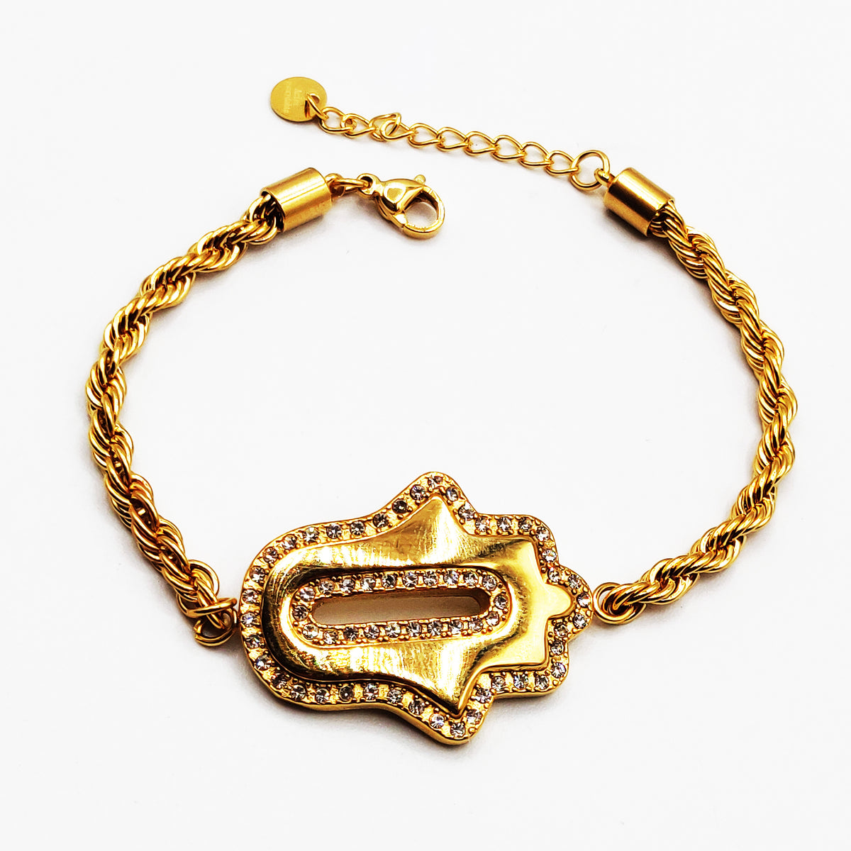 Bracelet Torsade Main de Fatma Ovale Tour Cristaux Luxe