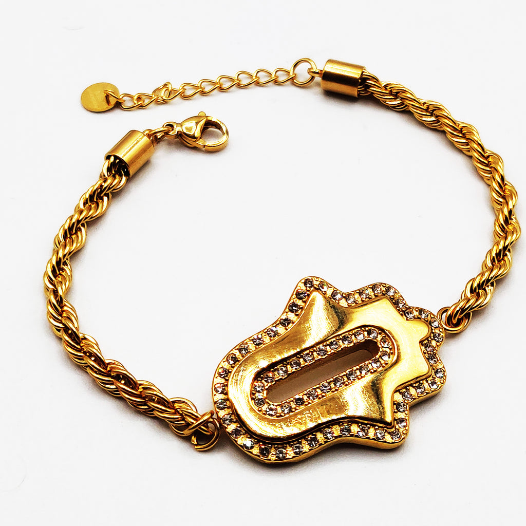 Bracelet Torsade Main de Fatma Ovale Tour Cristaux Luxe