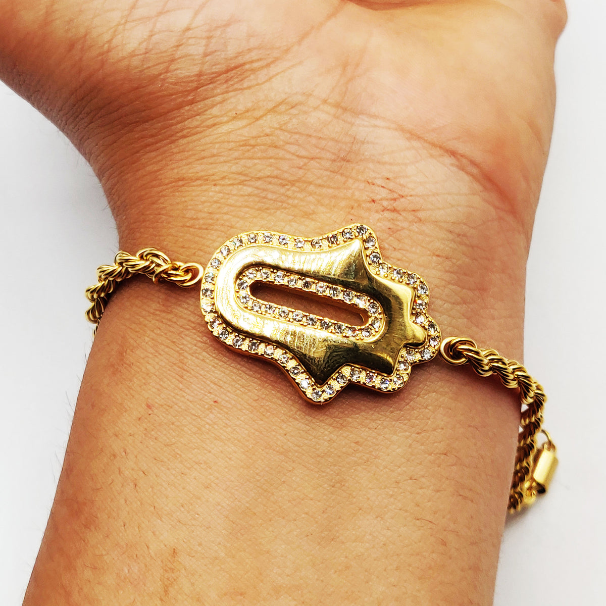 Bracelet Torsade Main de Fatma Ovale Tour Cristaux Luxe