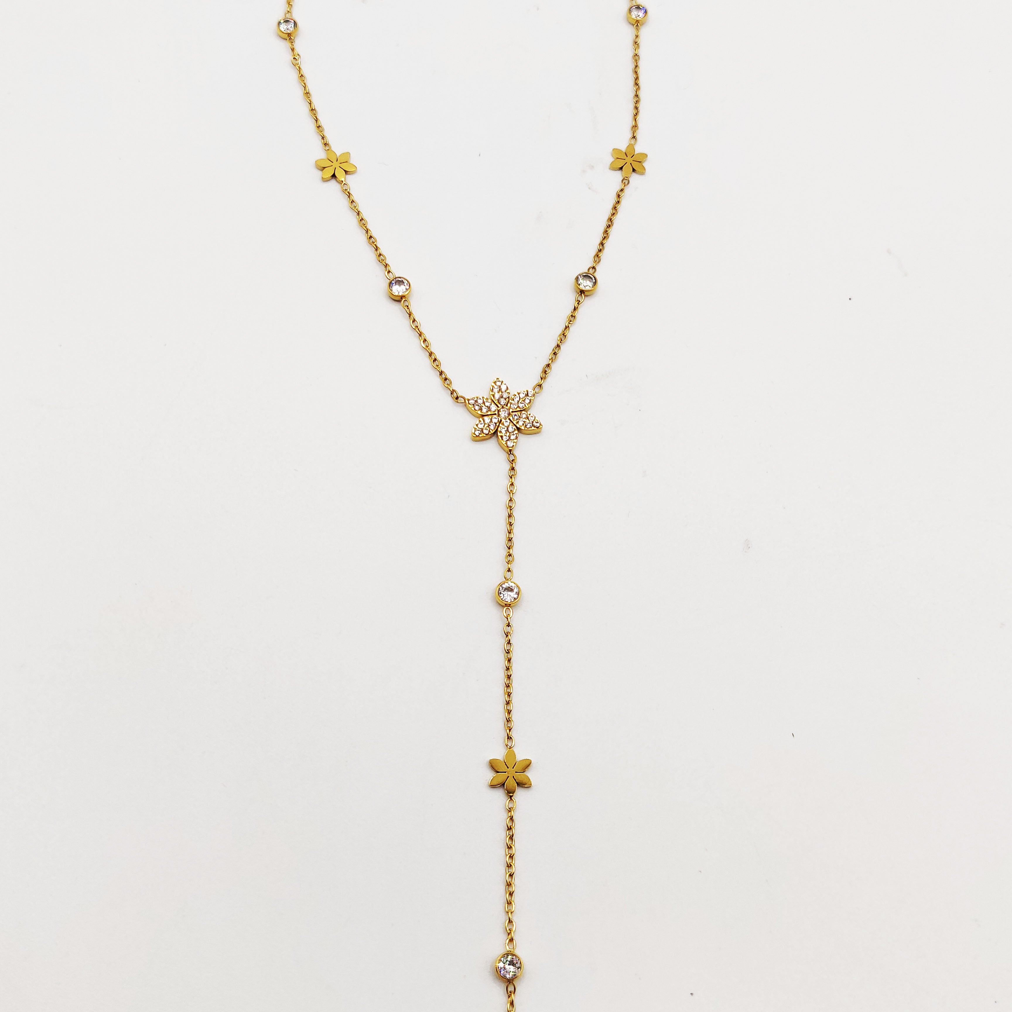 Collier Multi Fleurs et Cristaux Descendant